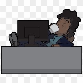 Black Cartoon Woman Using Computer, HD Png Download - coffee cartoon png
