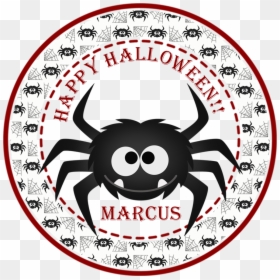 Black Spider Happy Halloween Stickers Or Favor Tags-party - Happy Halloween Png Sticker, Transparent Png - halloween spider png