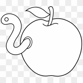 Worm Apple Coloring Book Clip Art - Cartoon Apple Black And White, HD Png Download - book clip art png