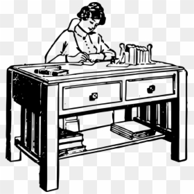 Line Art,end Table,desk - Table, HD Png Download - sitting at table png