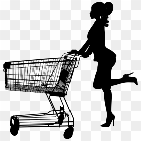Professional Woman Pushing Shopping Cart - Shopping Cart Png Silhouette, Transparent Png - cart.png