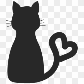 Cat With Heart Silhouette, HD Png Download - cat png