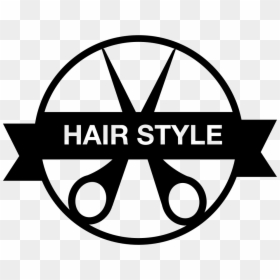 Hair Style Badge With A Scissor And Banner - Hairstyle Logo, HD Png Download - hair scissor png