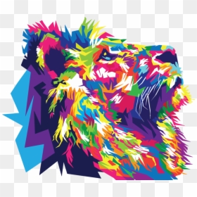 Graphic Design,art,lion - Geometric Rainbow Lion, HD Png Download - lion png clipart