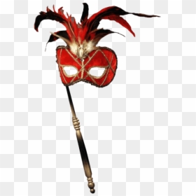 Forum Novelties Women"s Feather Masquerade Mask With - Venetian Masks With Stick, HD Png Download - black masquerade mask png