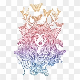 Shaman Elf Magic Woman With Deer Antlers, HD Png Download - wiccan png