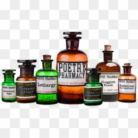 Poetry Pharmacy Bottle Logo - Glass Bottle, HD Png Download - open pill bottle png