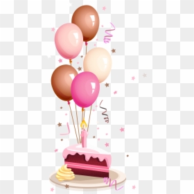 Pink Balloons And Cake, HD Png Download - birthday cake png