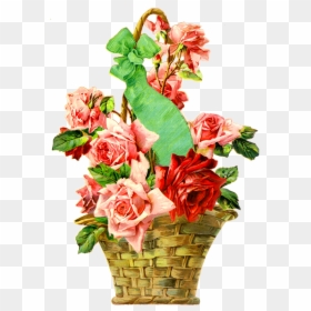 Vintage Rose Basket Die Cut - Guldasta Hd Border In Flower, HD Png Download - canasta png