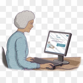 An Old Woman Is Sitting In Front Of A Computer Screen, - Sitting, HD Png Download - old computer screen png