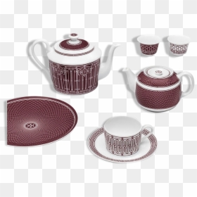 Teapot, 2 Tea Cups, 2 Plates - Hermes H Deco Rouge, HD Png Download - teacups png