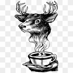 Art,monochrome Photography,deer - Elk Drinking Coffee, HD Png Download - elk head png
