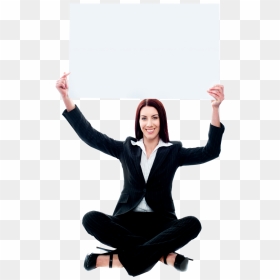 Download Business Women Holding Banner Png - Advertising Women Png, Transparent Png - banner png
