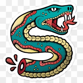 Snake Bite Vinyl Sticker Png Traditional Png Tattoos - Traditional Snake Tattoo Outline, Transparent Png - tattoo png
