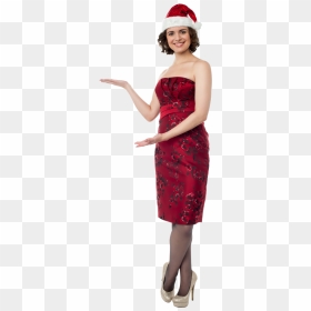 Woman With Red Christmas Hat Png Image - Female Santa Claus Png, Transparent Png - christmas hat png