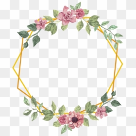 #geometric #frame #gold #flowers #floral #bouquet #shape - Floral Geometric Frame Png, Transparent Png - gold frame png