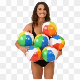 Young Woman Holding Beach Ball Png Image - Girls On The Beach Png, Transparent Png - beach png