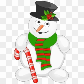 Cute Christmas Snowman Clipart - Snowman With Candy Cane, HD Png Download - candy cane png
