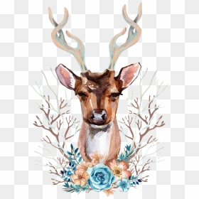 Watercolor Deer Head, HD Png Download - deer png