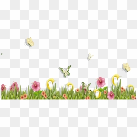Grass With Butterflies And Flowers Png Clipart Spring - Flower And Butterfly Clipart, Transparent Png - spring png