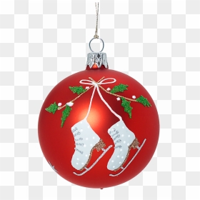 Glass Bauble Red With Ice Skates And Mistletoe, 7cm - Ice Skates Bauble, HD Png Download - mistletoe png