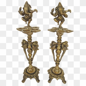 Brass Ganesha Pair Kuthuvilaku With 5 Face Jyot Showpiece, - Antique, HD Png Download - vilakku png