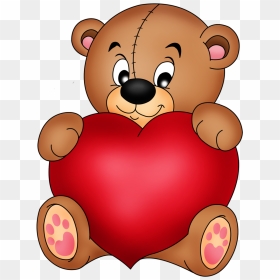 Brown Teddy With Red Heart Png Clipart - Clipart Teddy Png, Transparent ...