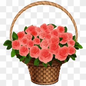 Basket With Red Roses Png Clipart Image - Flowers In A Basket Clipart, Transparent Png - red rose png