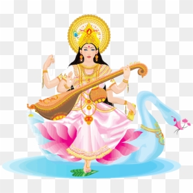 Transparent Vasant Panchami Veena Musical Instrument - Sketch Of Goddess Saraswati, HD Png Download - saraswati png