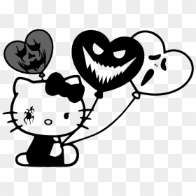 #hellokitty #kitty #creepy #cat #ballons #goth #emo - Hello Kitty Png, Transparent Png - hello kitty png