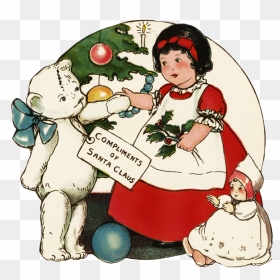 Cute Girl With Presents At Christmas - Vintage Christmas Gift Clipart, HD Png Download - santa claus png