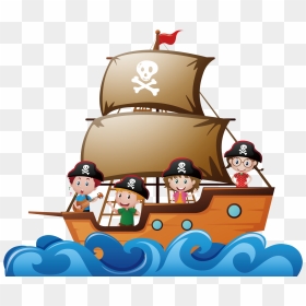 Piracy Child Ship Illustration - Pirate Kids Clip Art, HD Png Download - pirate ship png