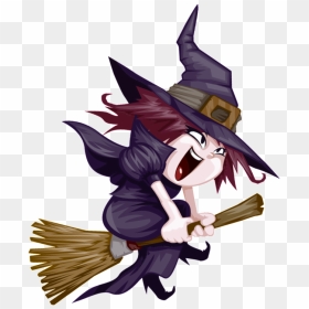Hand Drawn Cartoon Halloween Witch Png - Witch In A Broomstick, Transparent Png - witch png