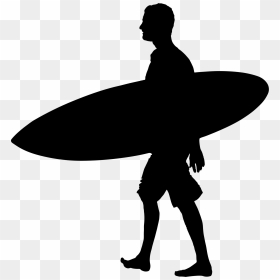 Man Carrying Surfboard Silhouette - Surfer Silhouette Clipart, HD Png Download - surfboard png