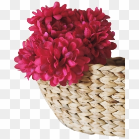 Basket With Pink Flowers, HD Png Download - pink flower png