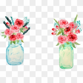 #watercolor #flowers #floral #bouquet #vase #mason - Watercolor Flowers In Mason Jar, HD Png Download - mason jar png