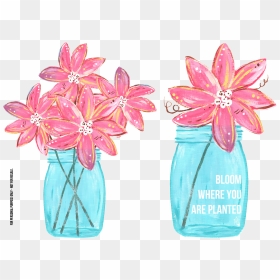 28 Collection Of Blue Mason Jar Drawing - Mason Jar Flowers Clip Art Free, HD Png Download - mason jar png