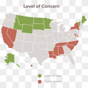 Level Of Concern Across The Us Map Showing Highest - Most Asian States In America, HD Png Download - us map png