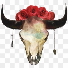 Skeleton Skull Horns Boho Hipster Flowers Roses Ftestic - Boho Antlers Png Transparent, Png Download - horns png