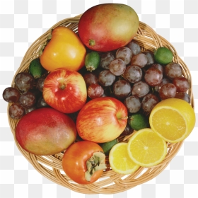 Mixed Fruits In Wicker Bowl Png Clipart - Fruits Top View Png, Transparent Png - fruits png
