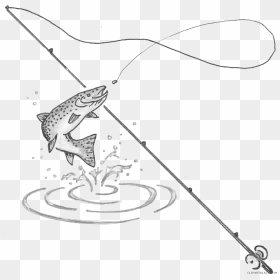 Fishing Pole With Fish Png Transparent Download Black - Draw Fishing Pole With Fish, Png Download - fishing png