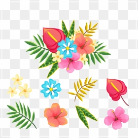 Tropical Flower And Leaf Vector - Download Vector Tropical Leaves Png, Transparent Png - tropical leaves png