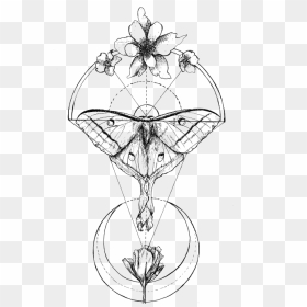 Butterfly Tattoo Moth Geometry Luna Retro Drawing Clipart - Luna Moth Tattoo Line, HD Png Download - sacred geometry png