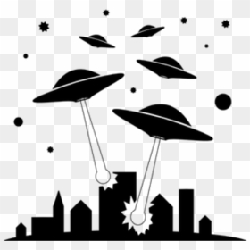 Ovnis Extraterrestrial City Silhouette Black Ftesticker - Alien Invasion Clipart, HD Png Download - city silhouette png