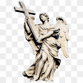 Winged Angel With A Cross - Angel Statue Holding Cross, HD Png Download - statue png