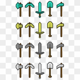 Sword, Axe, Pickaxe, Shovel In Diamond, Stone, Silver, - Minecraft Sword Pickaxe Axe, HD Png Download - minecraft sword png
