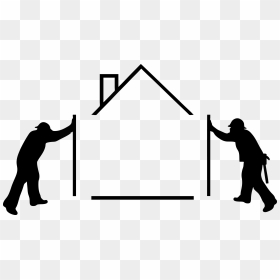 Builders Pushing House Together - Building A House Clip Art, HD Png Download - house silhouette png