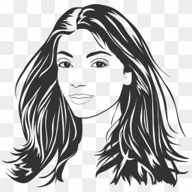 Woman With Long Hair Line Art Clip Arts - Girl Face Black And White Clipart, HD Png Download - long hair png