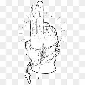 Zombie Tattoos On Hand Photo - Praying Hands Rosary Line Drawing, HD Png Download - zombie hand png