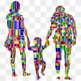 Chromatic Checkered Family With A Child In The Middle - Portable Network Graphics, HD Png Download - family silhouette png